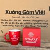 Ly sứ màu in logo dáng thóp quai C màu đỏ và trắng 350ml LSM-20