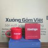 Ly sứ màu in logo dáng trụ lùn quai C màu đỏ 300ml LSM-04