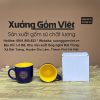 Ly sứ màu in logo dáng trụ lùn quai C màu xanh navy và vàng 300ml LSM-17