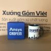 Ly sứ màu in logo dáng trụ quai C màu đen và trắng 350ml LSM-24