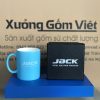 Ly sứ màu in logo dáng trụ quai C màu xanh dương nhạt 350ml LSM-29