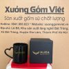 Ly sứ màu in logo dáng trụ quai tim màu đen 350ml LSM-18