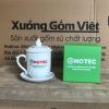 Ly sứ trắng in logo có nắp và đĩa dáng thóp quai C 300ml LST-07