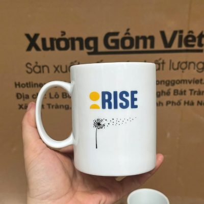 Ly sứ trắng in logo dáng trụ quai C 350ml LST-13