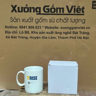 Ly sứ trắng in logo dáng trụ quai C 350ml LST-13