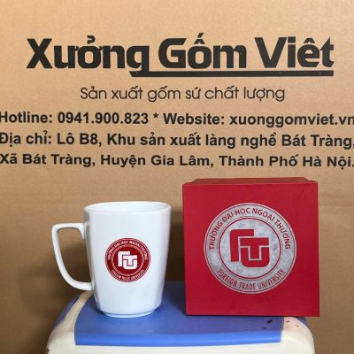 Ly sứ trắng in logo dáng vuông 390ml LST-16