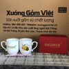 Bộ cốc sứ 2 món in logo dáng ngọn lửa quai bán tim họa tiết con ong 350ml BCS-20