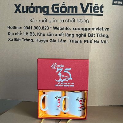 Bộ cốc sứ 2 món in logo dáng trụ quai C 350ml BCS-28