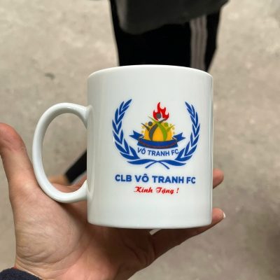 Bộ cốc sứ 2 món in logo dáng trụ quai C 350ml BCS-01