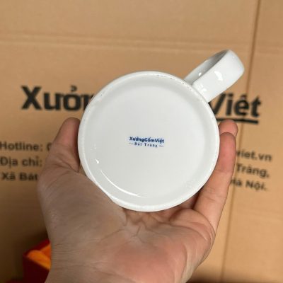 Bộ cốc sứ 2 món in logo dáng trụ quai C 350ml BCS-19