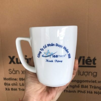 Bộ cốc sứ 2 món in logo dáng vuông quai vuông 330ml BCS-11