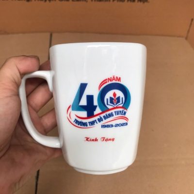 Bộ cốc sứ 2 món in logo dáng vuông quai vuông 330ml BCS-25