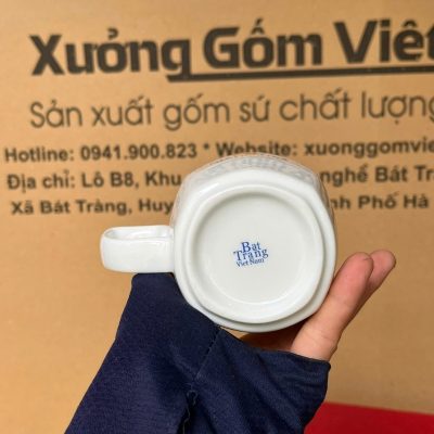 Bộ cốc sứ 2 món in logo dáng vuông quai vuông 330ml BCS-11