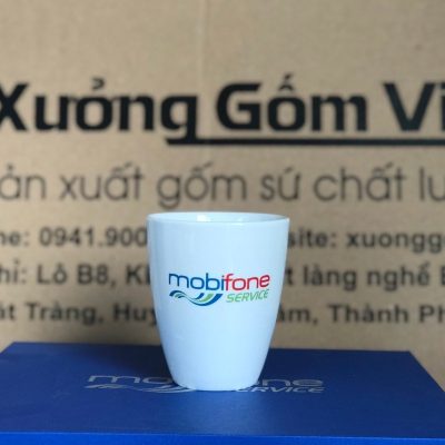 Bộ cốc sứ 2 món in logo dáng thóp không quai 400ml BCS-04