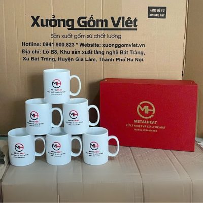 Bộ cốc sứ 6 món in logo dáng trụ quai C 350ml BCS-02
