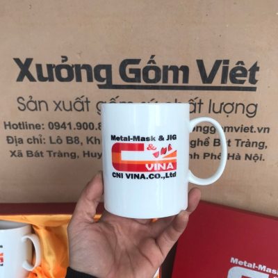 Bộ cốc sứ 6 món in logo dáng trụ quai C 350ml BCS-13