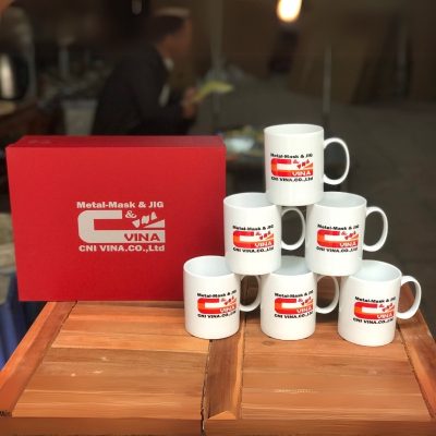 Bộ cốc sứ 6 món in logo dáng trụ quai C 350ml BCS-13