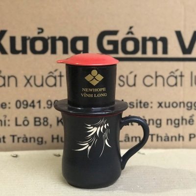 Bộ phin cafe in logo dáng cao màu đen và đỏ BPCF-08
