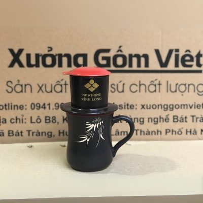 Bộ phin cafe in logo dáng cao màu đen và đỏ BPCF-08