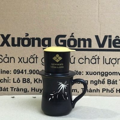 Bộ phin cafe in logo dáng cao màu đen và vàng BPCF-09