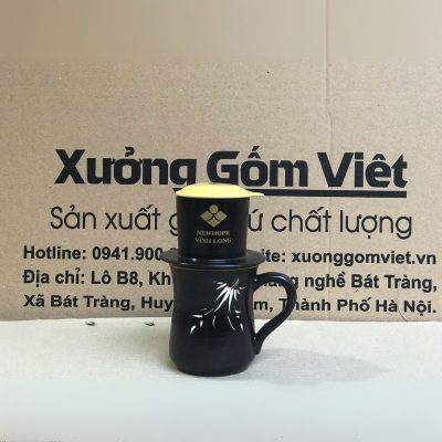Bộ phin cafe in logo dáng cao màu đen và vàng BPCF-09