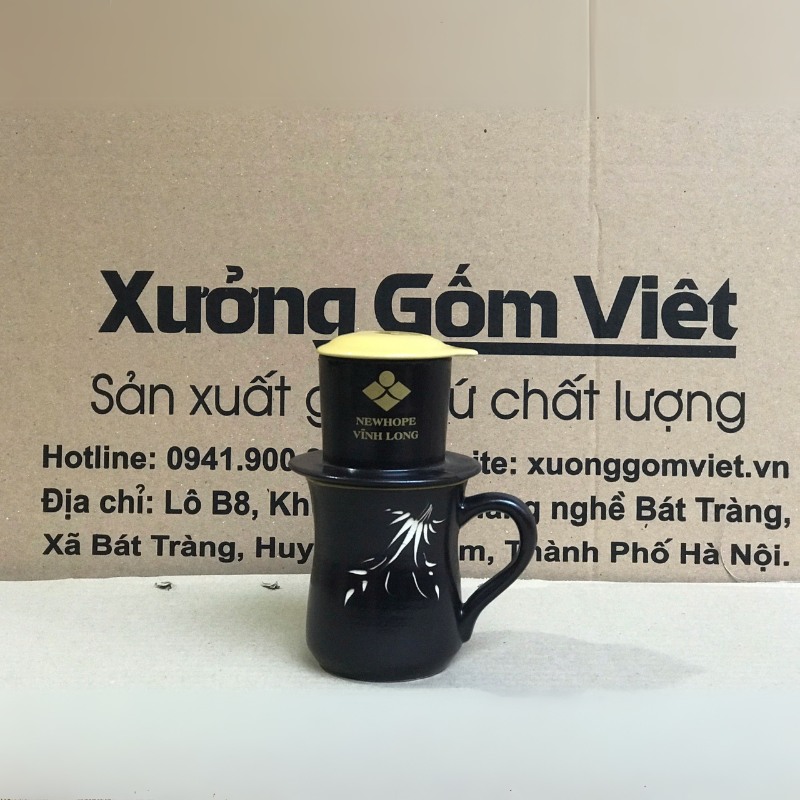 Bộ phin cafe in logo dáng cao màu đen và vàng BPCF-09