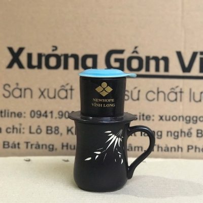 Bộ phin cafe in logo dáng cao màu đen và xanh dương BPCF-07