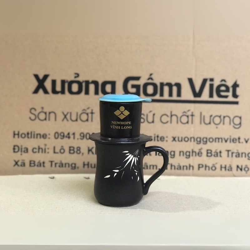 Bộ phin cafe in logo dáng cao màu đen và xanh dương BPCF-07