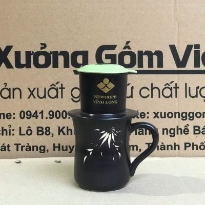Bộ phin cafe in logo dáng cao màu đen và xanh lá BPCF-06