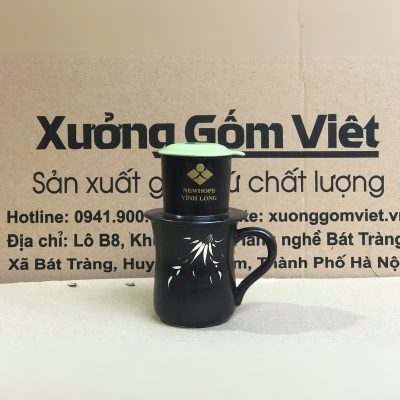 Bộ phin cafe in logo dáng cao màu đen và xanh lá BPCF-06