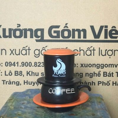 Bộ phin cafe in logo dáng lùn màu đen và cam BPCF-05