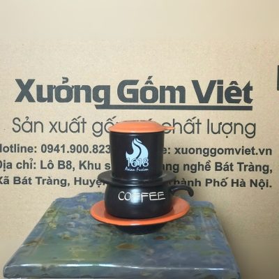 Bộ phin cafe in logo dáng lùn màu đen và cam BPCF-05