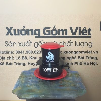 Bộ phin cafe in logo dáng lùn màu đen và đỏ BPCF-04