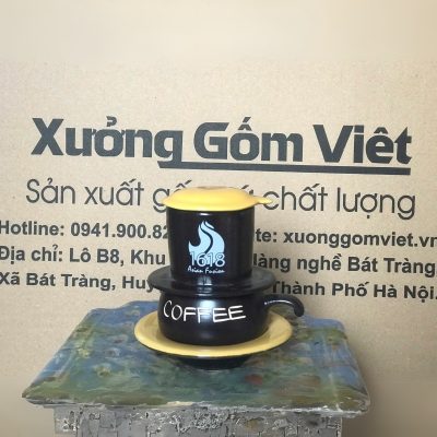 Bộ phin cafe in logo dáng lùn màu đen và vàng BPCF-01