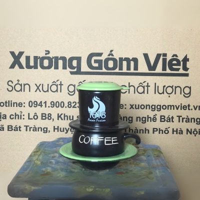 Bộ phin cafe in logo dáng lùn màu đen và xanh lá BPCF-02