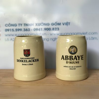 Ca bia in logo dáng trụ không quai màu kem 500ml CB-06