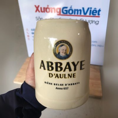 Ca bia in logo dáng trụ không quai màu kem 500ml CB-06