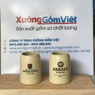 Ca bia in logo dáng trụ không quai màu kem 500ml CB-06