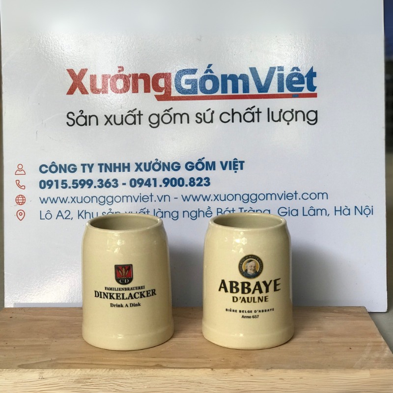 Ca bia in logo dáng trụ không quai màu kem 500ml CB-06