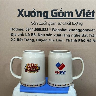 Ca bia in logo dáng trụ quai C màu kem 500ml CB-05