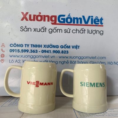 Ca bia in logo dáng trụ quai C màu kem 500ml CB-07