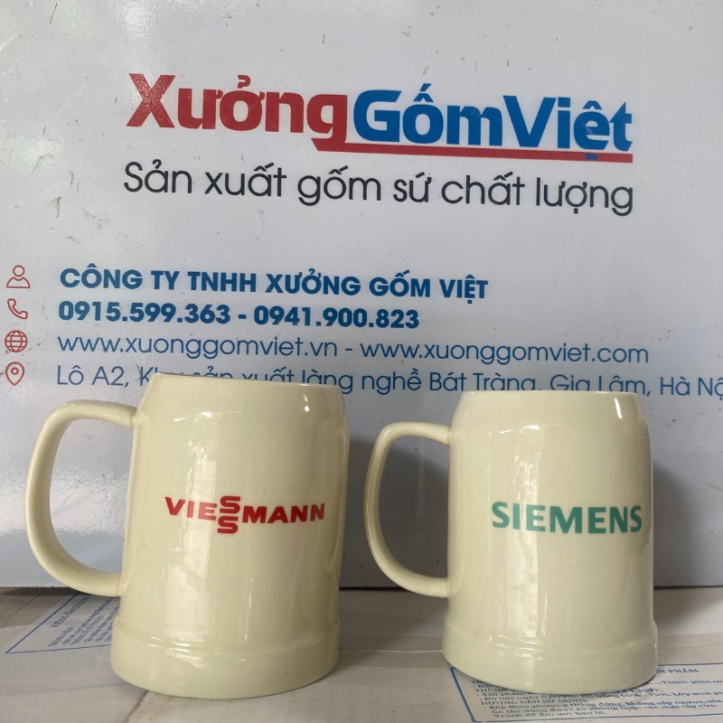 Ca bia in logo dáng trụ quai C màu kem 500ml CB-07
