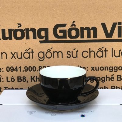 Ly sứ cafe in logo kèm đĩa màu đen và trắng dung tích 220ml LSCF-02