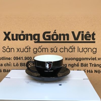 Ly sứ cafe in logo kèm đĩa màu đen và trắng dung tích 220ml LSCF-02