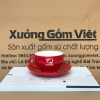 Ly sứ cafe in logo kèm đĩa màu đỏ dung tích 220ml LSCF-01