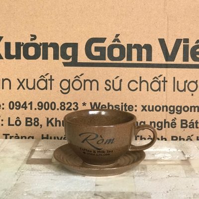 Ly sứ cafe in logo kèm đĩa màu nâu dung tích 220ml LSCF-09