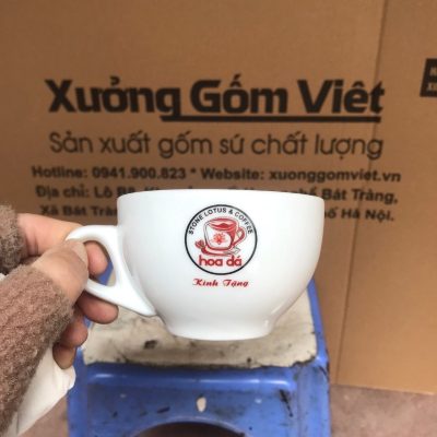 Ly sứ cafe in logo màu trắng dung tích 220ml LSCF-12