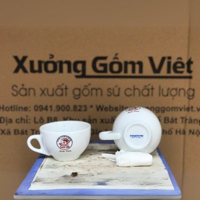 Ly sứ cafe in logo màu trắng dung tích 220ml LSCF-12
