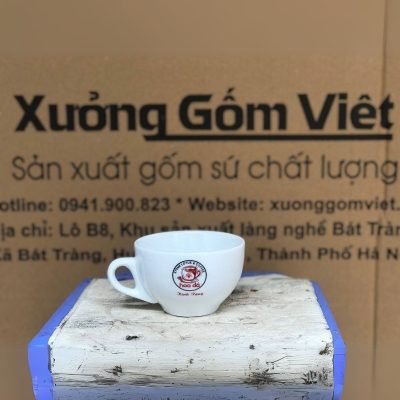 Ly sứ cafe in logo màu trắng dung tích 220ml LSCF-12