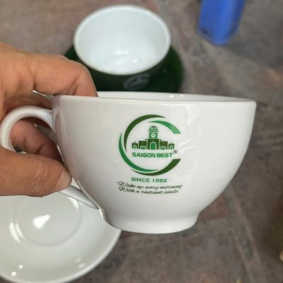 Ly sứ cafe in logo kèm đĩa màu trắng dung tích 220ml LSCF-18